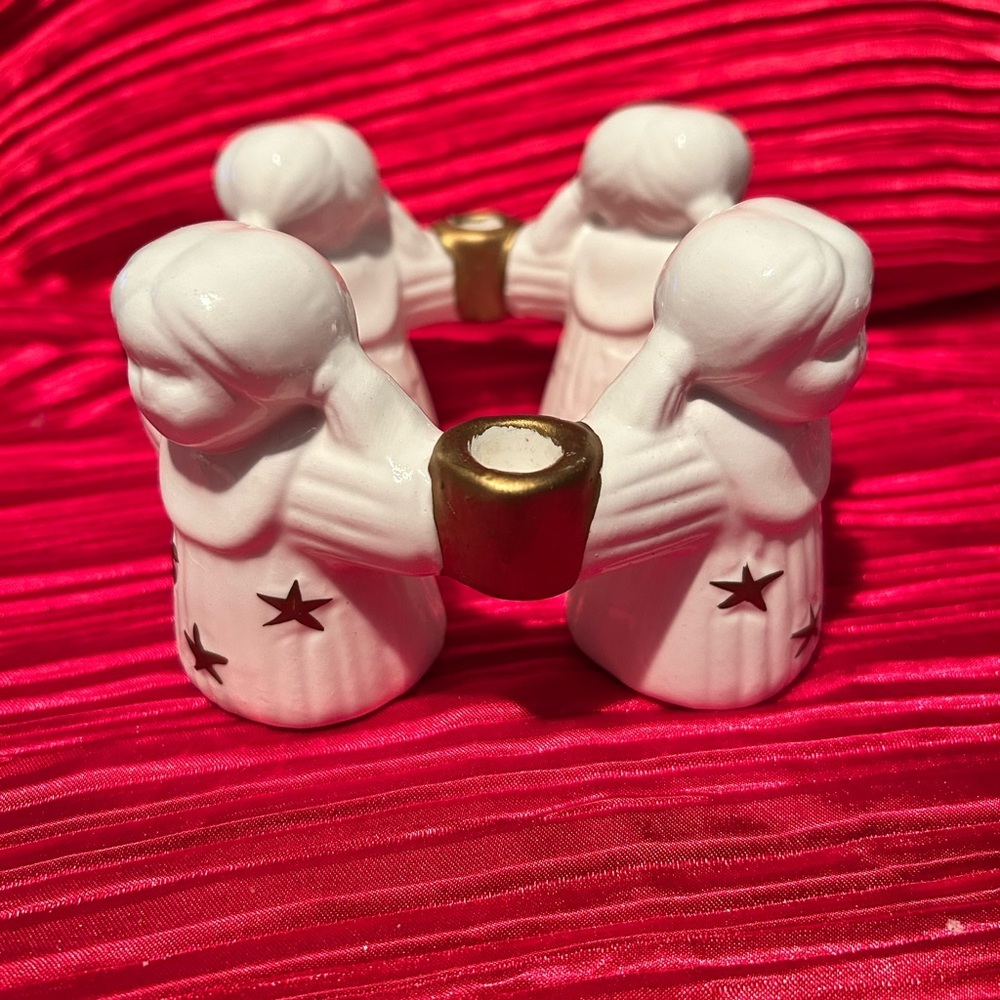 White Ceramic Star Candle Holders with n excellent shape- Christmas decor- used